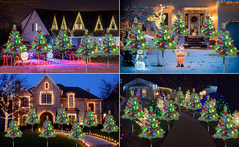 HUGSVIK 4Pack Solar Christmas Tree Pathway Lights, Updated