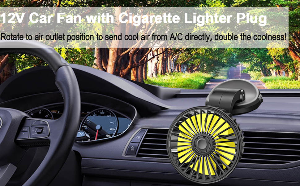 Car Fan, Ouffun 12V Portable Auto Cooling Fan 360 Degree