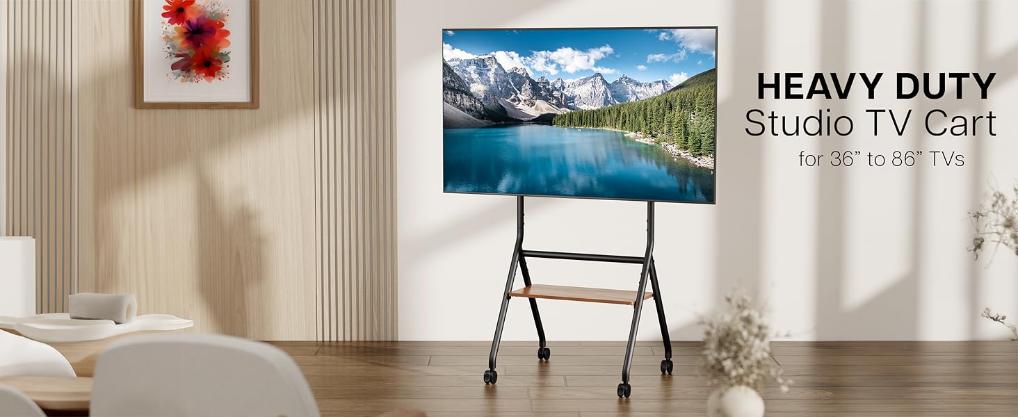 Heavy Duty Studio TV Cart with Wooden Shelf