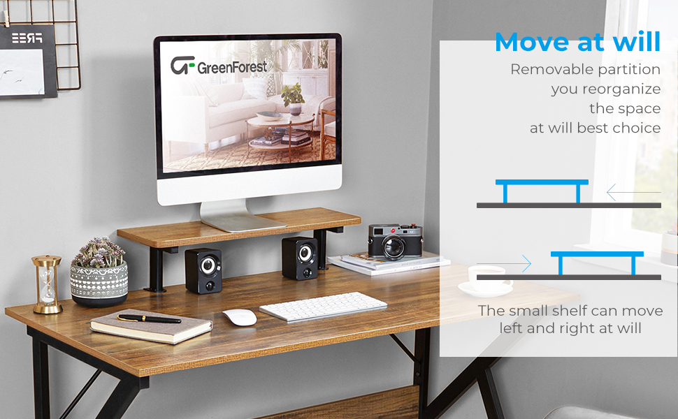 GreenForest Home Office Desk with Monitor Shelf Computer Gaming Desk 47 inch Writing