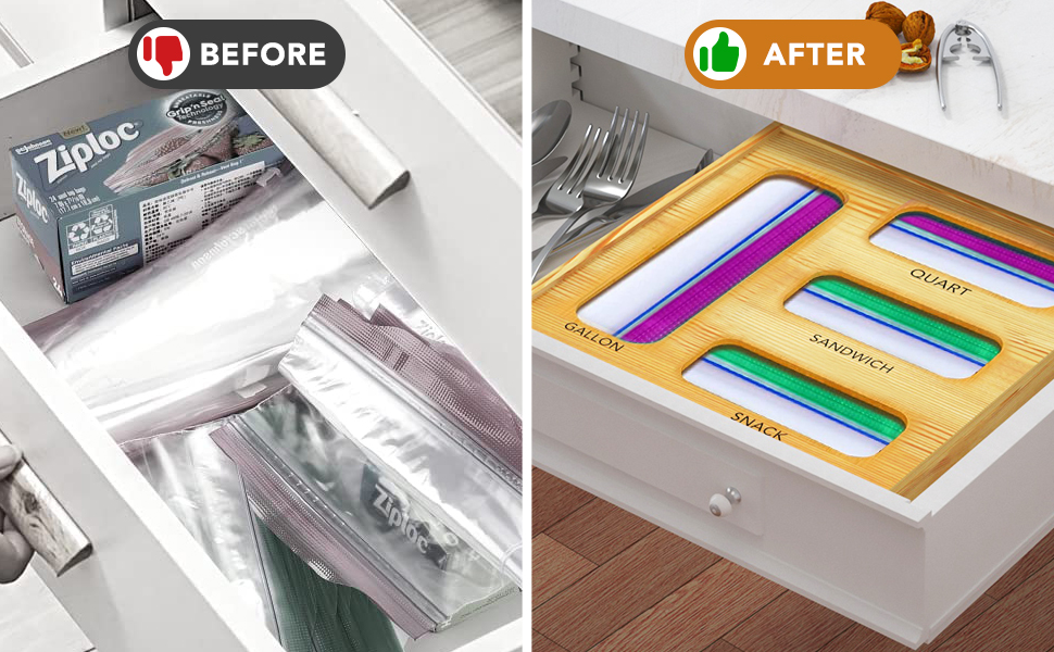 Ziplock Bag Storage Organizer for Kitchen Drawer Food