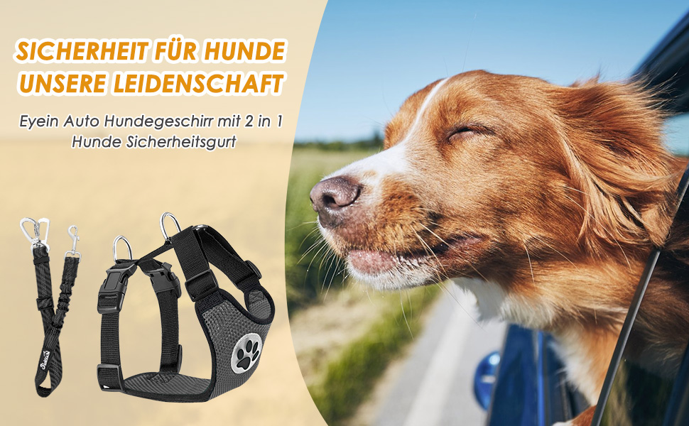 Eyein Auto Hundegeschirr mit 2 in 1 Hunde Sicherheitsgurt