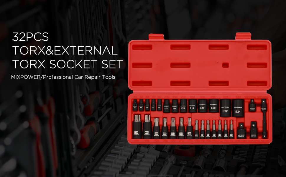 25 Piece Torx Bit Socket and Female External Socket Set