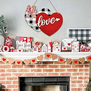 Valentines Day Door Sign, Red Heart Wooden Sign Love Wall Hanging
