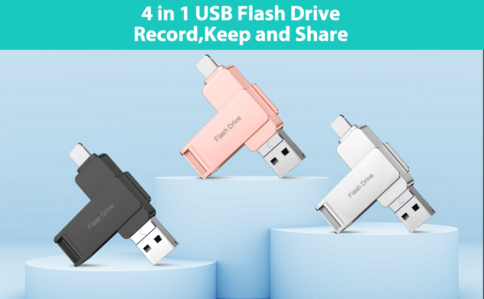 Photo Stick, 4 in 1 Flash Drive for iPhone 512GB, Memory Stick for iPhone with 360