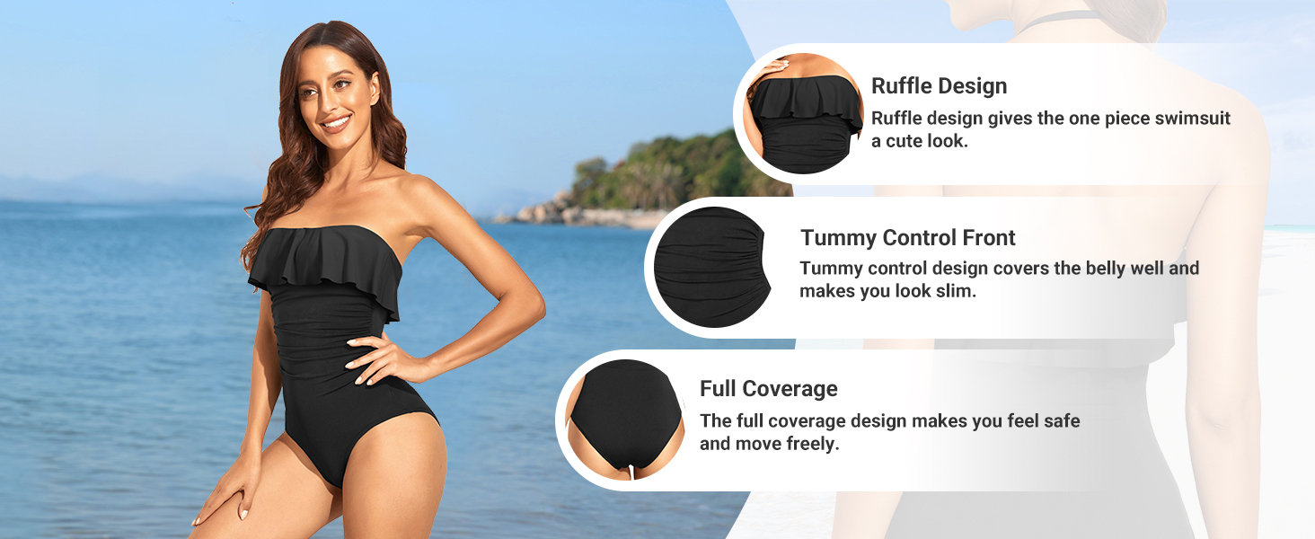 Holipick Strapless One Piece Swimsuits for Women Tummy Control Bandeau