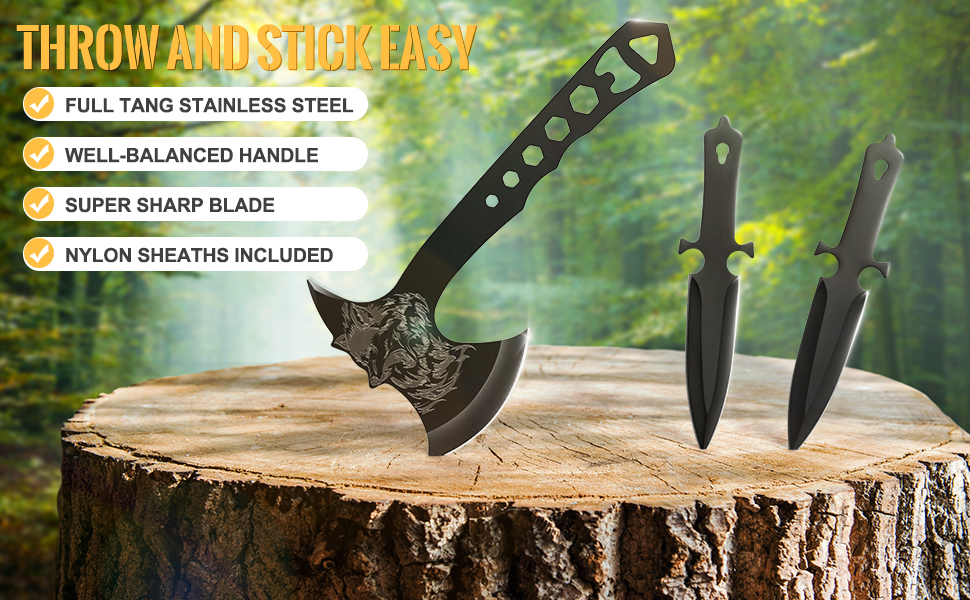 Throwing Axes and Throwing Knives Tomahawks Set with