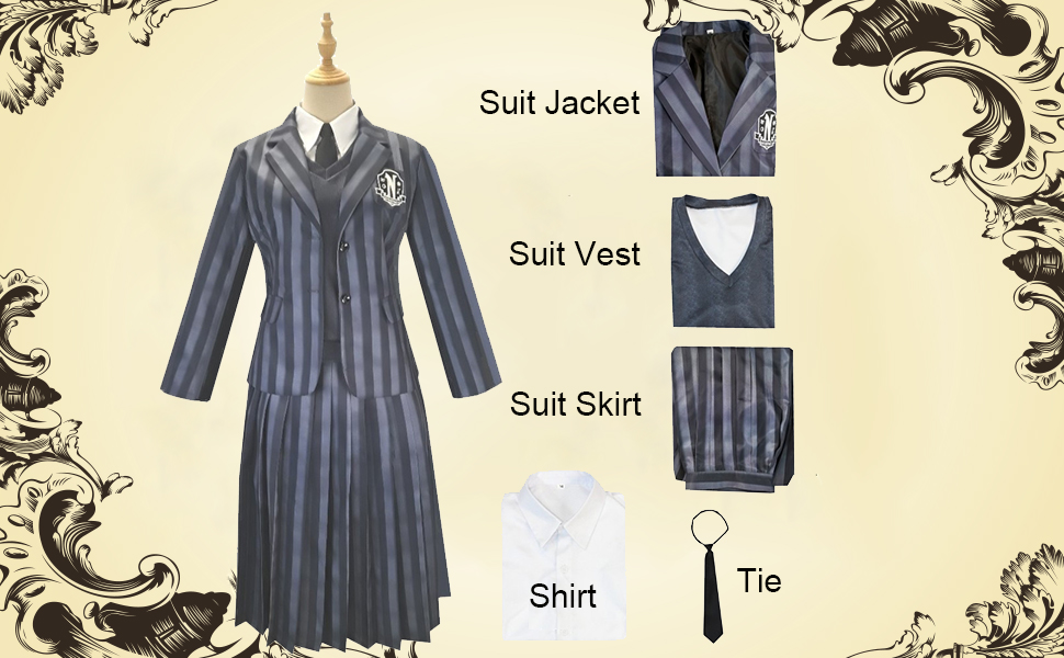 Justincity Wednesday School Uniform 5pcs Wednesday Cosplay