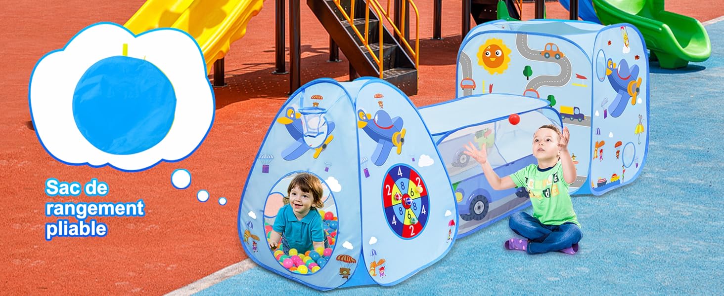 MAIKEHIGH Tente Tunnel Enfant, 3 en 1 Popup Piscine a Balle pour Bébé