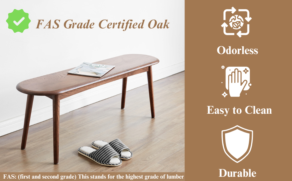 Bamskov 100 FASCertified Oak Wood Bench, Rounded Corner