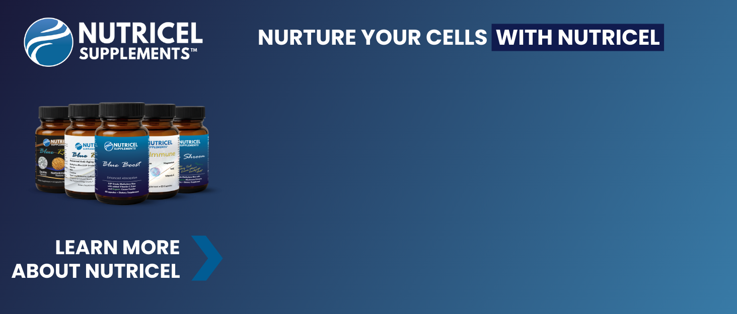 Nutricel desktop background with Learn More about Nutricel Nurture your cells with Nutricel and logo