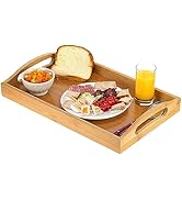 Serving tray bamboo - wooden tray with handles - Great for dinner trays, tea tray, bar tray, brea...