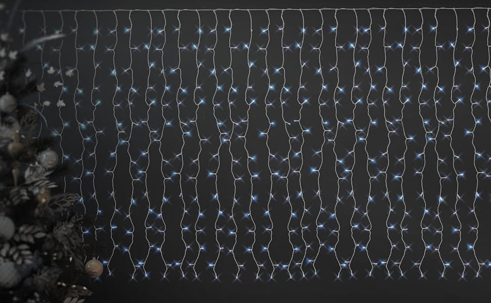 ECD Germany LED Lichtervorhang 2x1,5m 240 Kaltweiße 12 Funktionen, Weihnachten Eiszapfen