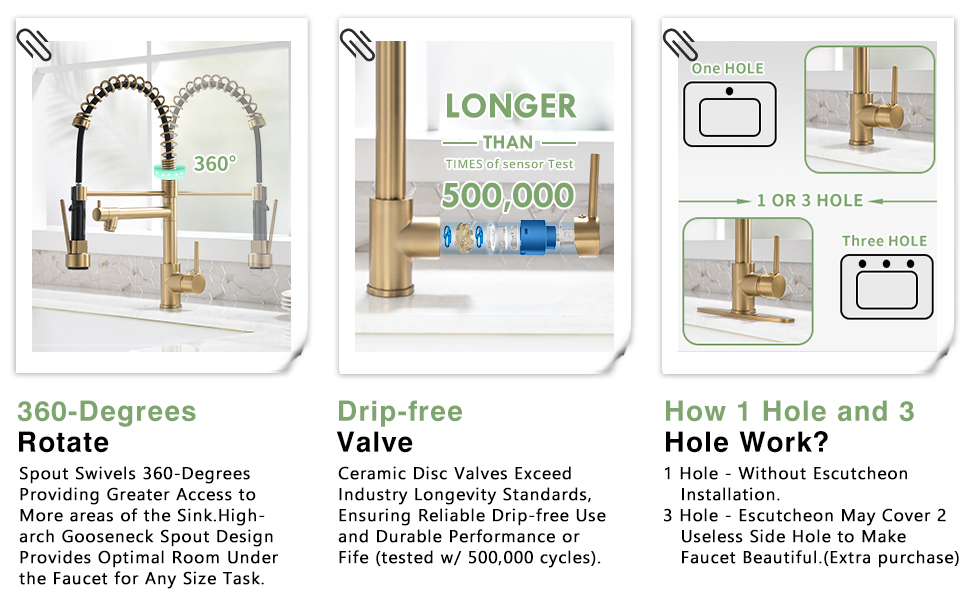 Fapully Brushed Gold Kitchen Faucet with Pull Down Sprayer, Commercial