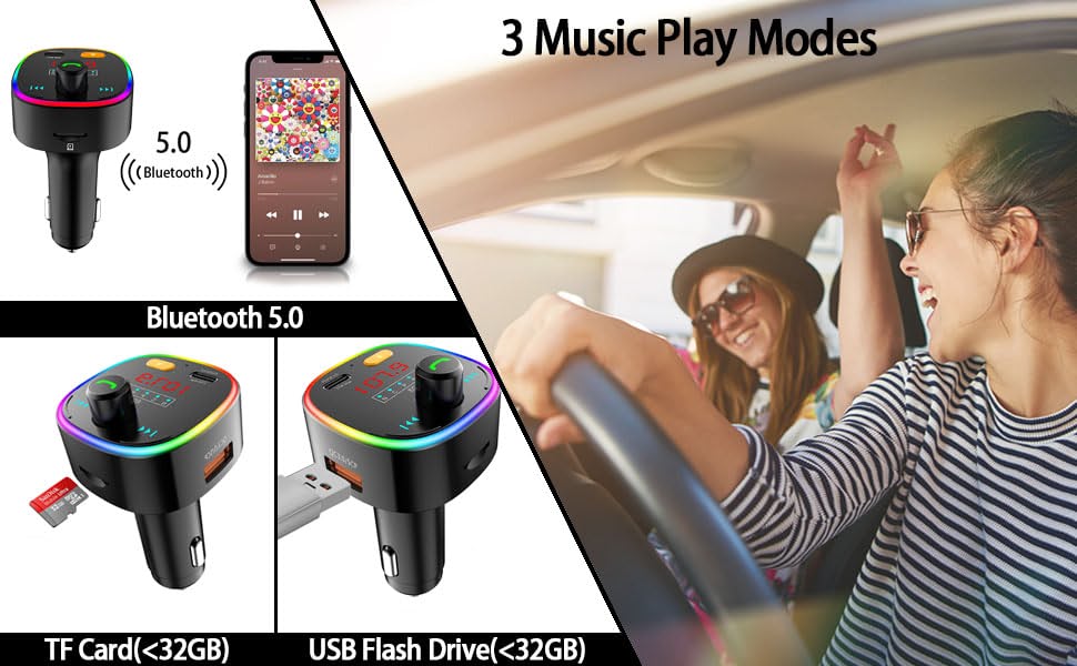 Mycket Upgraded Bluetooth 5.0 FM Transmitter for Car,45W