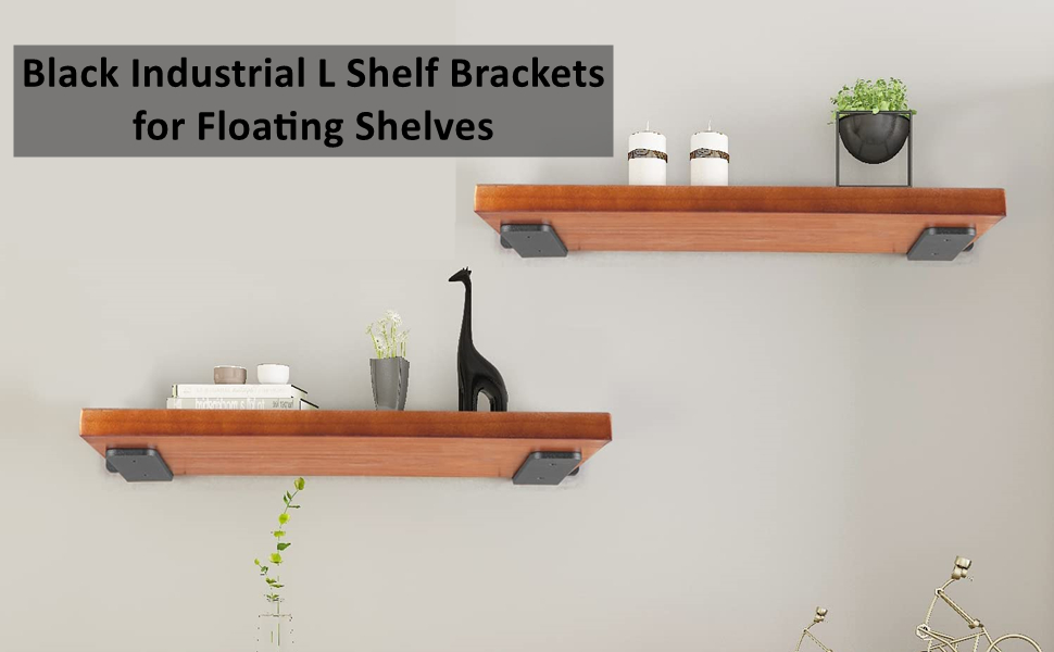 Floating Shelf Brackets Heavy Duty 1/5 Inch Thick Industrial Black