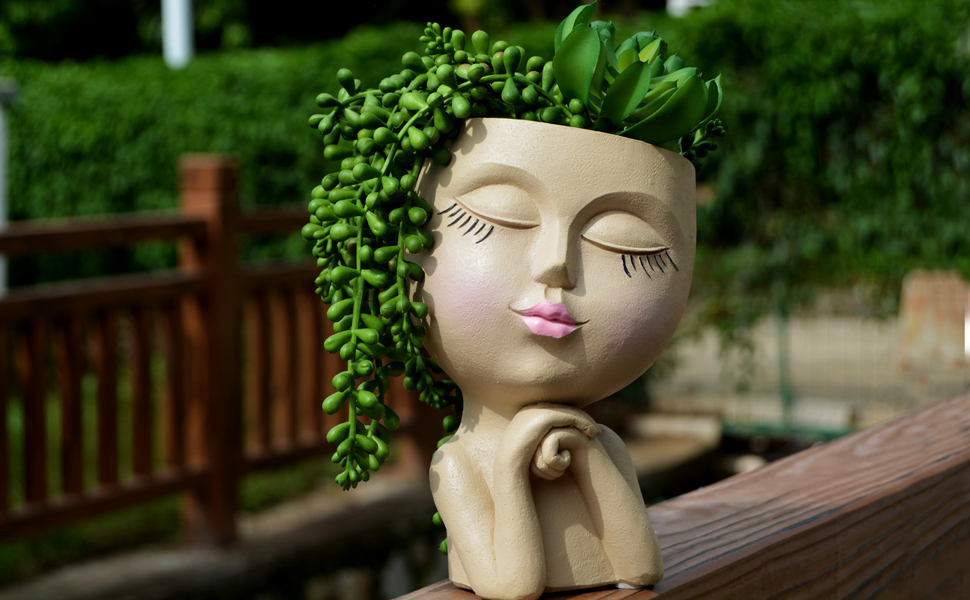 Face Planter Pot Head Planters, Lady Heads Flowerpot, Cute Girl Faces Plant Pot