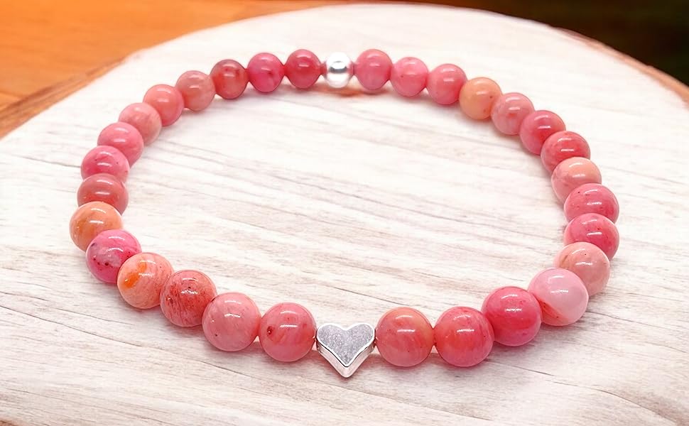 Steinfixx Armband Handmade Rhodonit Liebeskummer Perlen Silber echt 925 Veränderung Naturstein
