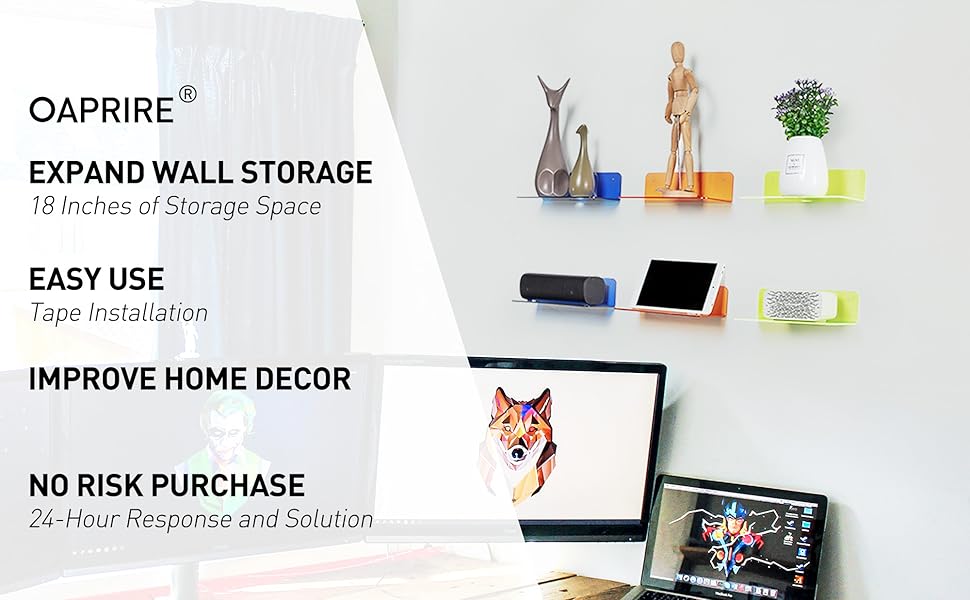 OAPRIRE Acrylic Floating Wall Shelves Set of 2 Easily Expand and