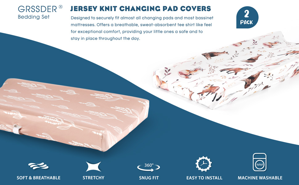 GRSSDER Stretch Ultra Soft Jersey Knit Changing Pad Cover Set 2 Pack
