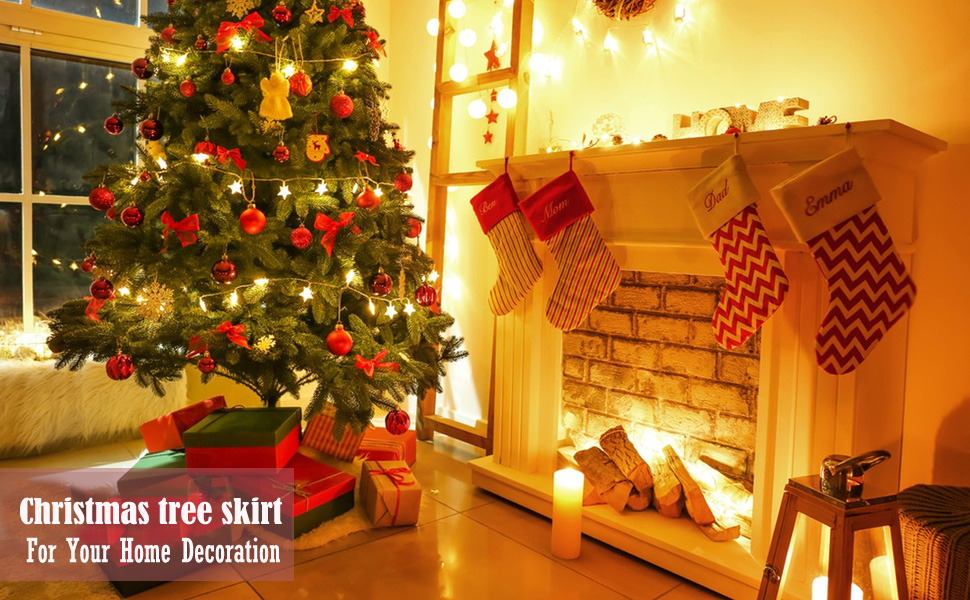 Christmas Tree Skirt, White Round Faux Fur Plush Xmas Tree