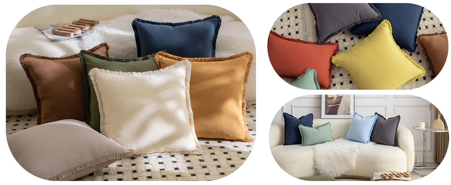 MANDIOO Set of 4 Neutral Cotton Fringe Decorative Throw