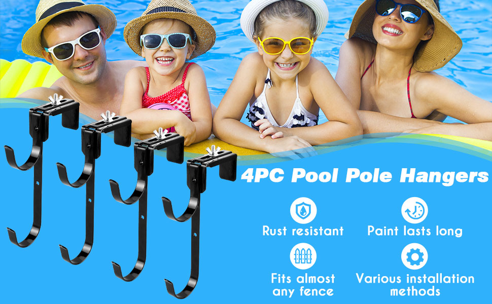SHTALHST Pool Pole Hanger,4PCS Adjustable Metal Pool Hooks
