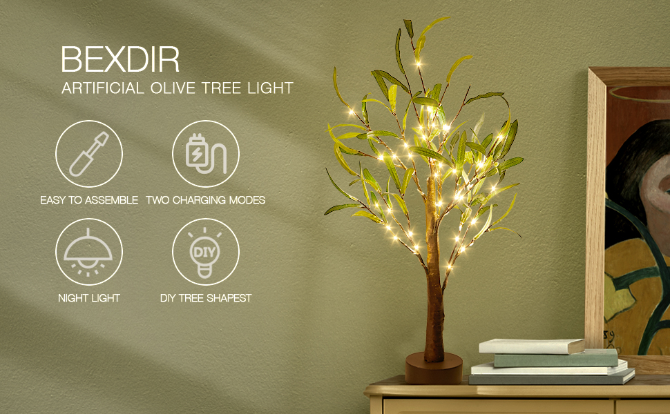 Bexdir Lighted Olive Tree with Timer, 24.8IN 42 LED Bonsai