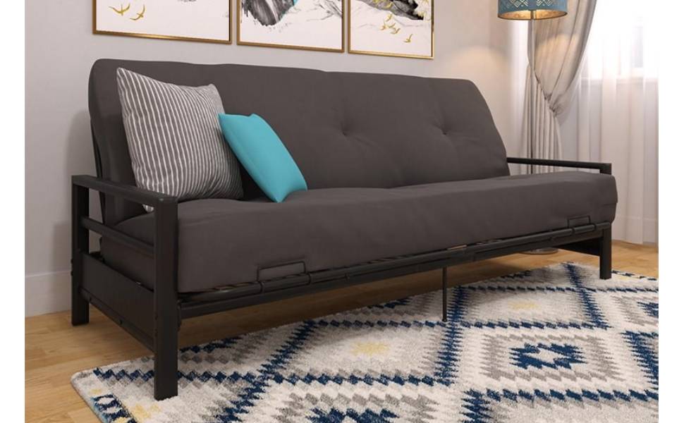 Pemberly Row Classic Design Full Size Metal Futon Frame in Black Home & Kitchen