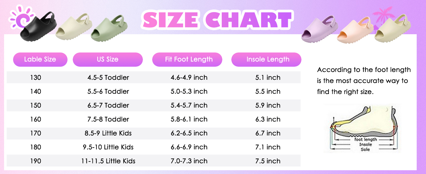 kid slides size chart