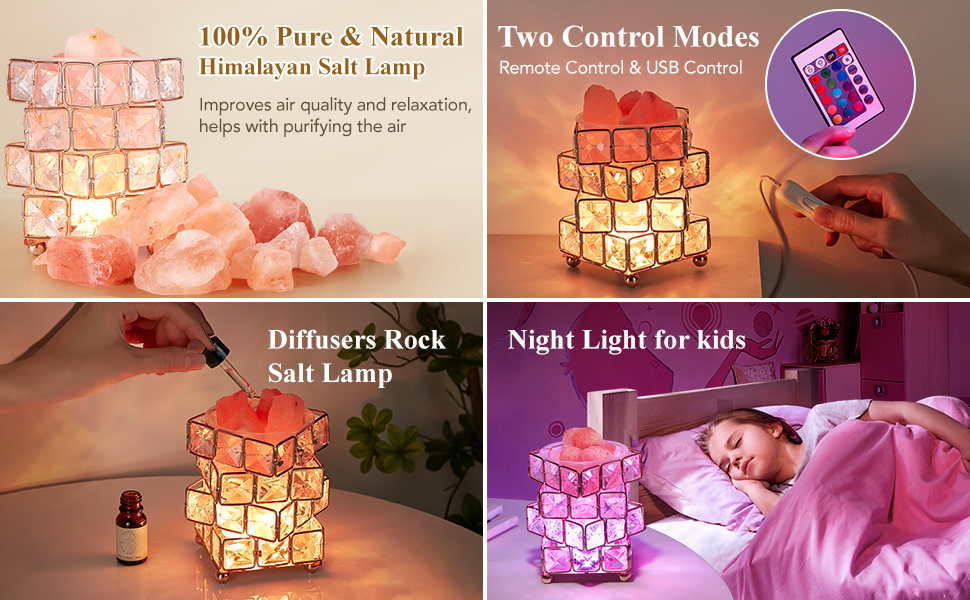 ONEFIRE Crystal Salt Lamp, Remote+16 Colors Himalayan Salt Lamp,10 Brightness