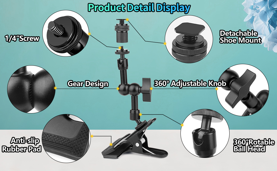 JEBUTU Super Clamp Camera Clamp Mount 5.5 Inches Magic Arm
