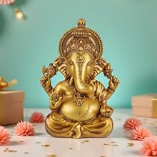 Lord Ganesha Idol 3.5 Inch Golden Polyresin Decorative Statue for Car Dashboard, Office Desk