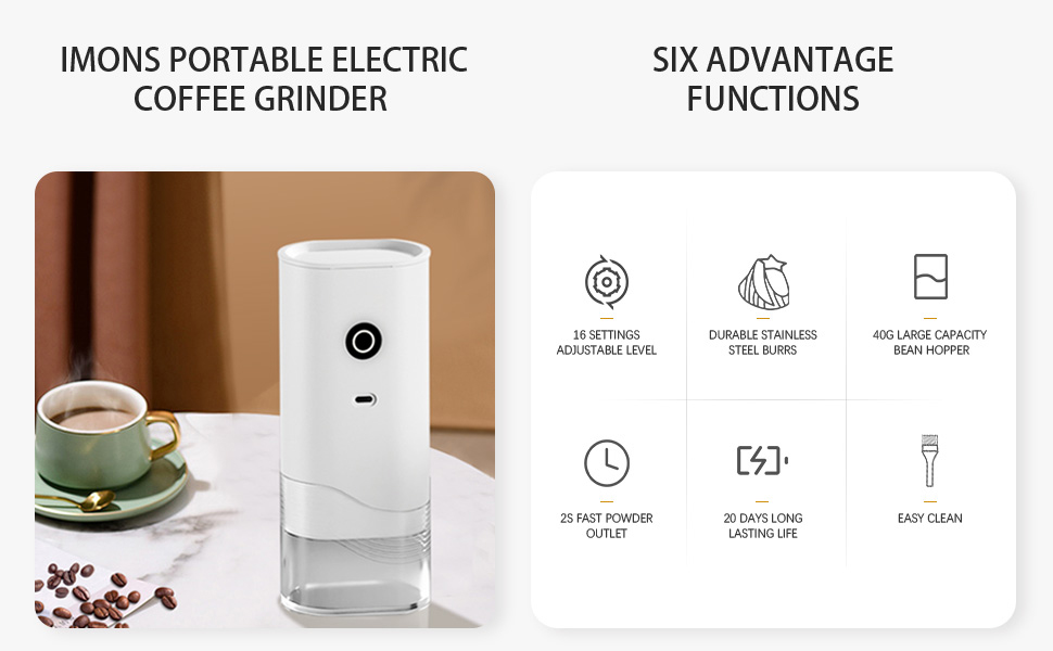 Portable Coffee Grinder Rechargeable, 40g Coffee Bean Capacity