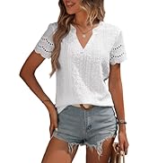 EVALESS Summer Tops for Women 2025 Short Sleeve V Neck Dressy Lace Eyelet Blouses Shirts