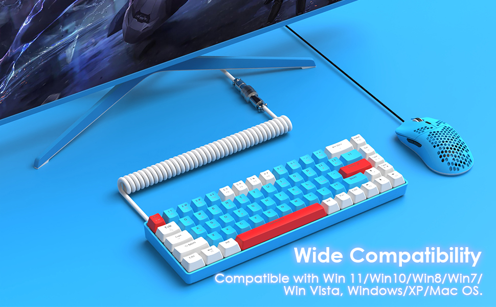 YINDIAO T8 60 Gaming Keyboard,68 Keys Compact Mini Wired Mechanical Keyboard with 18 Chroma RGB