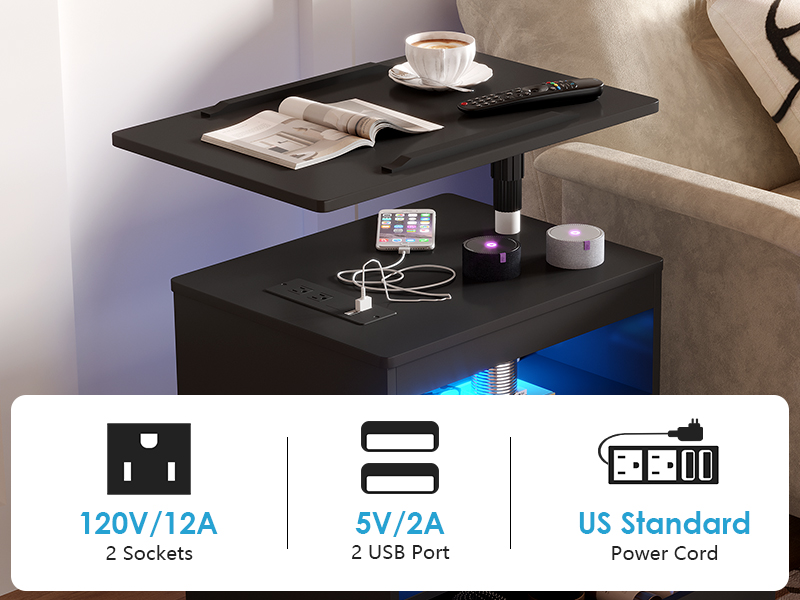 dnbss LED Nightstand with Charging Station & Sockets, Smart
