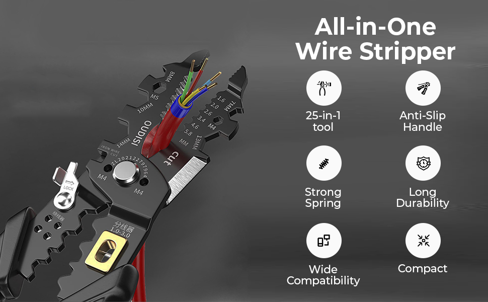 Wire Stripper and Cutter Pliers Tools For Electrician 25-in-1