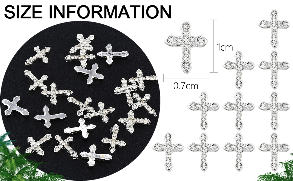 WOKOTO 20pcs Luxury Cross Nail Charms For Nail Art 3d Jewelry Flat Back  Crystal Rhinestones Nail