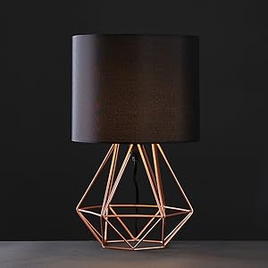 MiniSun Pair of Modern Copper Metal Basket Cage Style Table Lamps with a Black Fabric Shade