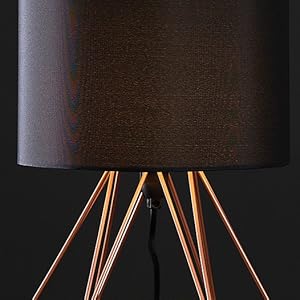 MiniSun Pair of Modern Copper Metal Basket Cage Style Table Lamps with a Black Fabric Shade