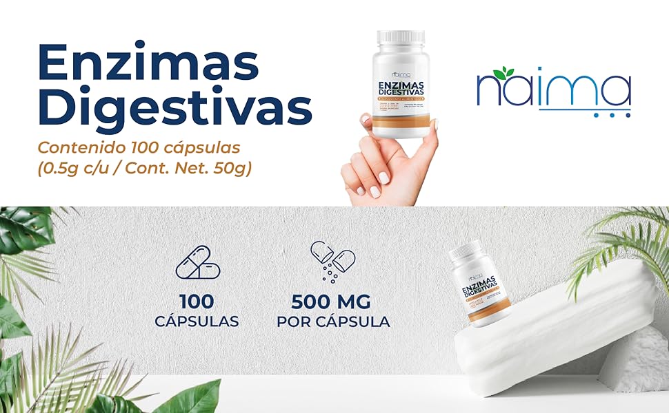 NAIMA,Enzimas Digestivas,Suplemento,Cápsulas,Natural,Prebióticos,Salud Intestinal,Digestión