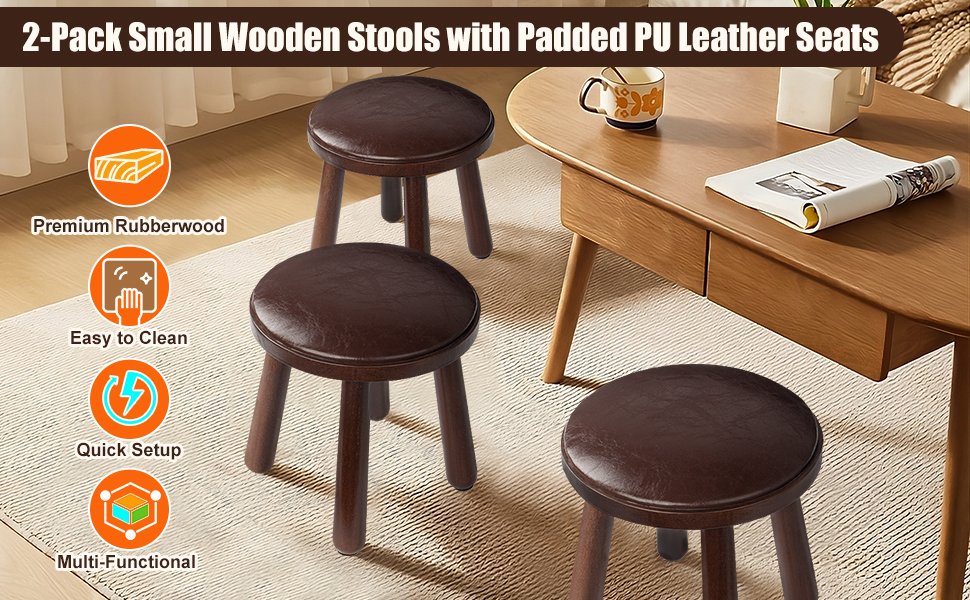 Small Round Wood Step Stool 2 Pack 10"" Wooden Foot