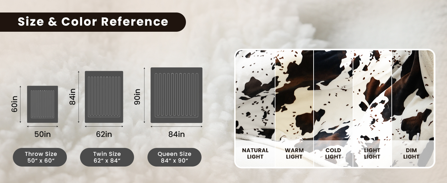 Manta eléctrica térmica con estampado de vaca