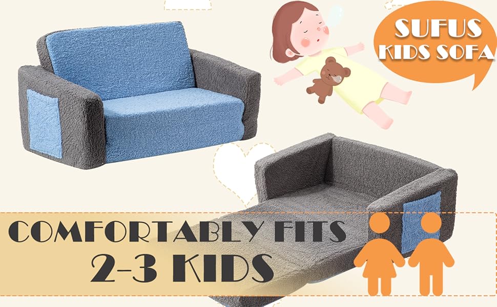 SUFUS Baby Toddler Sofa Couch for Kids Extra Wide 2in1