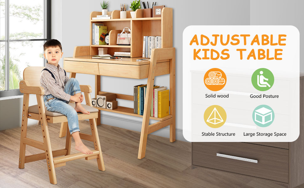 Kids Table with Drawer & Bookshelf