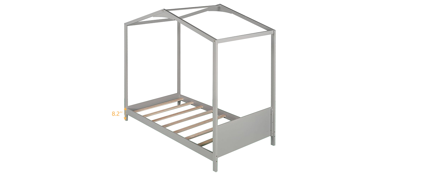 Bellemave Twin Size House Platform Bed with Builtin Book Storage, Wood Floor Bed