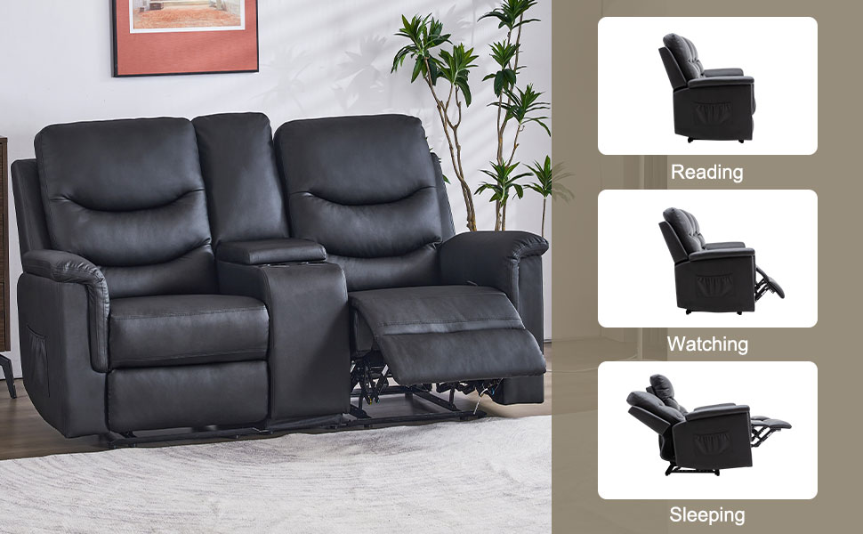 Consofa Reclining Loveseat, Manual Reclining Loveseat with Console, RV Loveseat