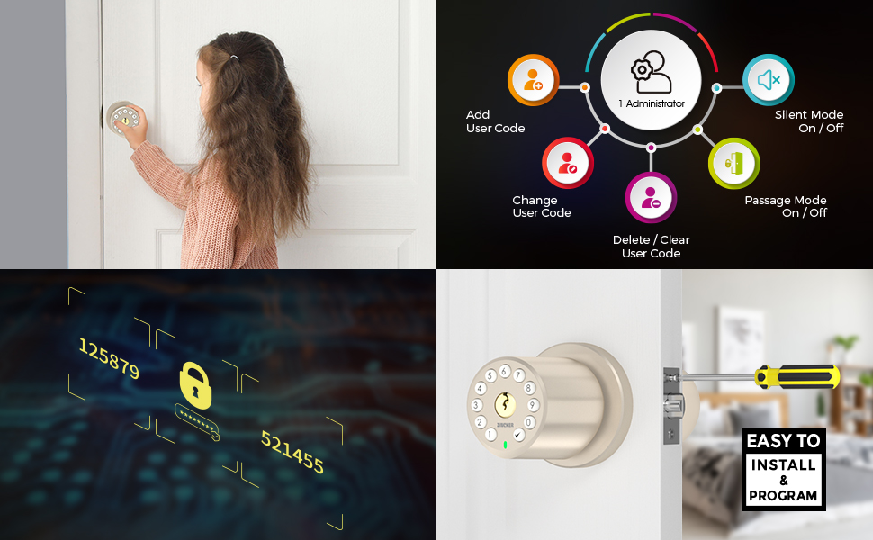 Zincker Door Handle with Lock and Key Pad Door Knob Child Proof Keyless