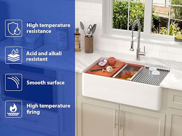 Dcolora 33 Inch White Farmhouse Sink Workstation Ceramic